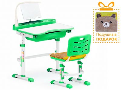 Комплект парта и стульчик Mealux EVO-17 (с лампой) c зеленой столешницей, белым каркасом
